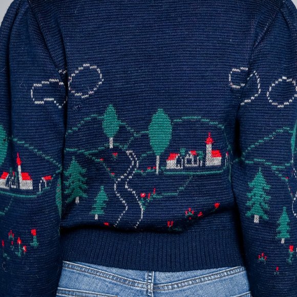 592. VINTAGE Silber-Distel Trachten Austrian Village Wool Cardigan XS-L - Picture 5 of 13